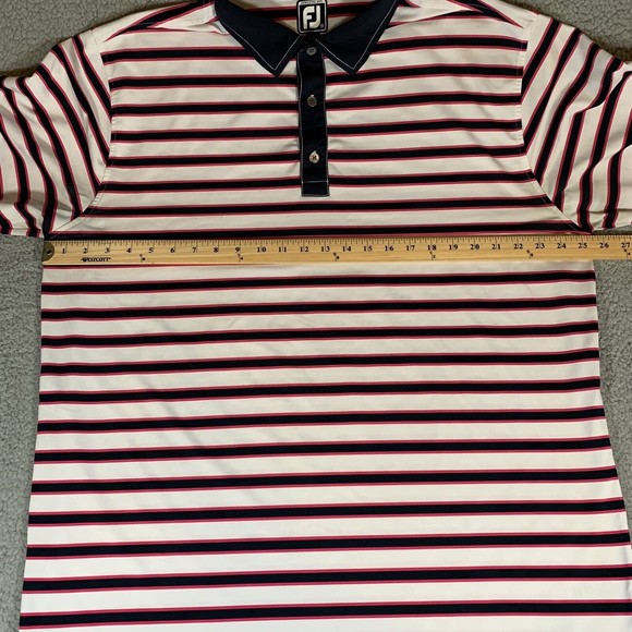 FootJoy Mens Polo Golf Shirt Sz XXL Athletic Fit White Navy Pink Striped - Picture 4 of 7